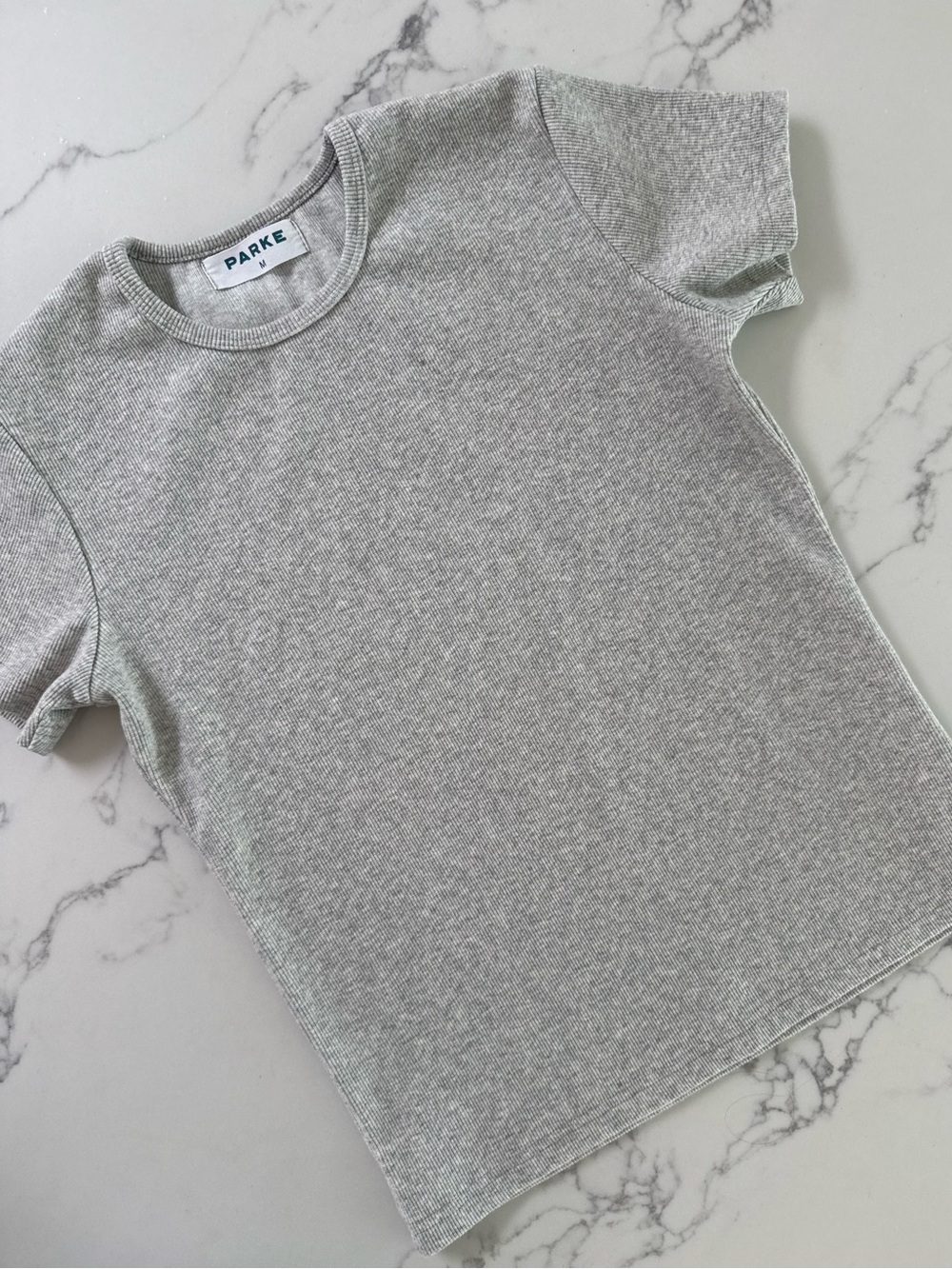 Parke Ribbed Short Sleeve T-Shirt - Grey - Size Medium